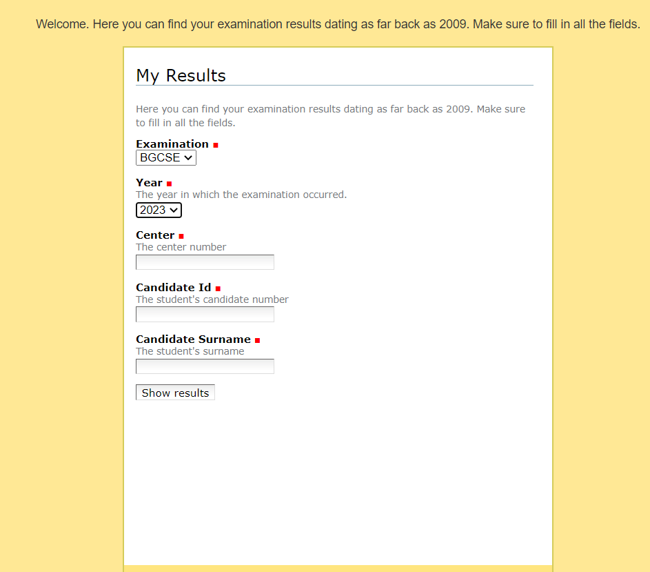 Form 5 BGCSE Results